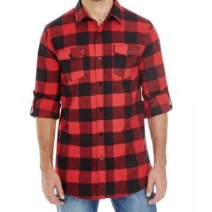 Burnside Flannel Shirt Men's Medium Red & Black Plaid Button Up Grandmacore Cozy